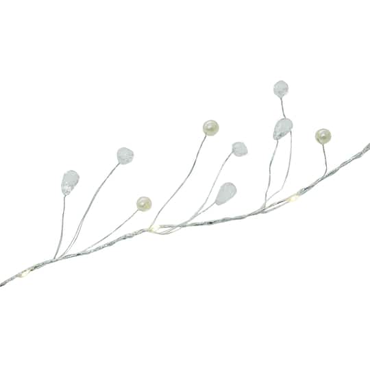 18ct. Warm White LED Silver & Pearl Berry Garland String Lights on Brown Wire by Ashland®
